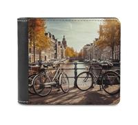 Bicycles in Amsterdam Wallet Extra Capacity Bifold Wallet Slim Leather Wallets Credit Card Holder Coin Purse for Men