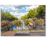 Bicycles on A Bridge Over The Canals of Amsterdam, Fridge Magnet