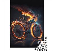 Bicycles with Fire Puzzle Unique Home Decor Premium Cardboard Jigsaw Puzzle for Adults Teen Unique Gift 300pcs (40x28cm)