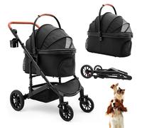 Bicystar Dog Stroller with Detachable Carrier, Rubber Wheels, 50 lbs, Black