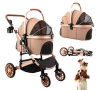 Bicystar Dog Stroller with Detachable Carrier, Rubber Wheels, 50 lbs, Tan | 3-in-1 stroller and car seat, real solid rubber wheels, fits 2 small or 1 medium pet, foldable frame