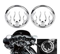 BID4ZE 2 Pcs Cover and Protect Your Speakers Flames Speaker Grills Accent Trim for Harley Touring Electra Glide Ultra Classic FLHTCU 2006-2013,Chrome
