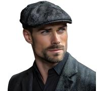 Biddy Murphy Authentic Irish Newsboy Flat Cap for Men, 100% New Wool Tweed Hat, Herringbone, Imported from Ireland, Navy, M