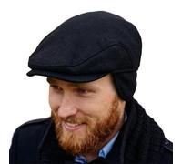 Biddy Murphy Irish Newsboy Flat Cap for Men, Tuck-Away Ear Flaps Slim Fit 100% Wool, Imported, Black, Medium