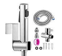 Bidet Hand Shower Set, Double Jet Mode, Nozzle, ABS Plastic for Shower, Bathroom, Hygiene, Toilet Paper, Nappy Cleaning with G1/2 Inch T-Valve and a G3/8 Inch Adaptor, Hose, Wall Mount
