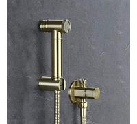 Bidet Spray Set, Brushed Gold Square Bidet Bathroom Hand Shower Bidet Toilet Sprayer Hygienic Shower Bidet Tap Wall Mounted Bidet