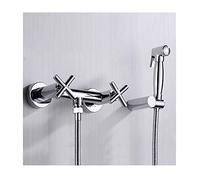 Bidet Sprayer Faucet Set Brass Chrome Handheld Toilet Bidet Attachment Pressure Sprayer Wall Mount Portable Cloth Diaper Washer Shower Sprayer Set with Cold and Hot Water