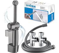 Bidet Sprayer Uvish Bidet Attachment for Toilet UK Handheld Bidet Spray Muslim Shower with Hose for Bathroom, Baby Cloth Diaper, Personal Hygiene, Solid Brass Bum Cleaner (Rust-Proof Grey)