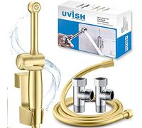 Bidet Sprayer Uvish Bidet Attachment for Toilet UK Handheld Bidet Spray Muslim Shower with Hose for Bathroom, Baby Cloth Diaper, Personal Hygiene, Solid Brass Bum Cleaner (Gold)