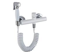 Bidet Sprayer, White Toilet Hot and Cold Water Faucet Kit, Brass Bathroom Shower Attachment Set, Wall Mounted Strong Pressure Cloth Diaper Sprayer,15 cm Hole Distance (15 Cm Hole Distance)