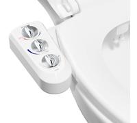 Bidet Toilet Seat Attachment with Self Cleaning Dual Nozzle, Hot and Cold Water Spray Non-Electric Mechanical Toilet Seat Bidet for Rear or Female Washing Sanitizing-T-Adapter (1/2") and Metal Hose