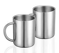 Bidponds 2 Packs 13.5oz / 400ml Double Walled Stainless Steel Coffee Mug,Metal Tea Cup with Handle,Travel Camping Mugs,Set of 2 Mugs