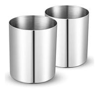 Bidponds 2 Packs Silver Round Stainless Steel Pen Holder,Minimalist Mini Metal Vase,Desktop Stationery Organizer,Vacuum Plating Makeup Brush Holder