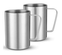Bidponds 2 Pcs 16.9oz/500ml Stainless Steel Mug, Camping Mug, Double Wall Vacuum Insulated Mug, Suitable for Coffee, Milk,Juice,Tea and Other Cold or Hot Drinks