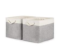 Bidtakay 2-Pack Collapsible Canvas Linen Storage Baskets, Grey & White, 16" X 11.8" X 11.8", Fabric