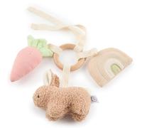 Bieco Activity Toy Rabbit Fine | Wooden Teething Ring with Plush Rattle, Squeaker and Crinkle Foil | Baby Crinkle Toy | Baby Rattles 0+ Months Grasping