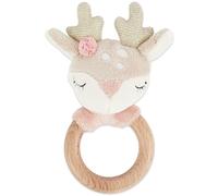 Bieco Baby Rattle | Diameter 8 cm, Length 14 cm | Cute Bear Crochet Rattle with Wooden Ring | Baby Grasping Toy Rattle for Boys & Girls | Bear Grasping Toy Crocheted with Rattle | Grasping Rings Baby