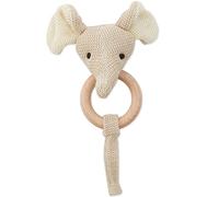 Bieco Grasping Toy Baby Rattle Cute Elephant Crochet Rattle with Wooden Ring Baby Grasping Toy Rattle for Boys and Girls Eefanten Grasping Toy Crocheted with Rattle Gripping Rings Baby Elephant