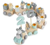 Bieco Scandi-Look Wooden Number Train - 0-99 Years - 31 Pieces - Approx. 48 cm Long - Includes Candle Holders - Enhances Children's Numeracy Skills