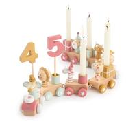 Bieco Wooden Birthday Train - Berry Look 0-99 Years with 6 Candles - Table Decoration Children's Birthday Candles Birthday Train Birthday Train Birthday Train Birthday Ring Decoration