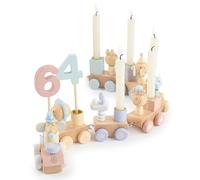 Bieco Wooden Birthday Train - Candy Look 0-99 Years with 6 Candles - Table Decoration Kids Birthday Candles Train Girls Wreath Ring Decor