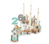 Bieco Wooden Birthday Train - Scandi Look 0-99 Years with 6 Candles - Table Decoration for Children's Birthday Candles, Birthday Train, Birthday Decoration
