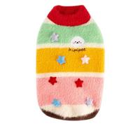 BIECWIAY Rainbow Striped Dog Sweater Soft Fuzzy Knit Pet Sweater Star Appliques Warm Winter Clothing for Small Medium Dogs and Cats (Red, L)