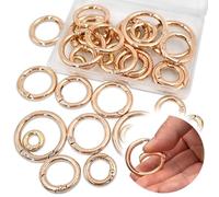 BieFuSin 20PCS Trigger Spring O Rings,Keychain Ring O Clip,Pale Gold Carabiner Clip,Round Carabiner Clip Snap Keyring,5 Size Multi-Purpose Snap for Keyrings Buckle, Bags, Purses, Handbag