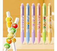 BieFuSin 6 Pack Retractable Gel Ink Pens, Cute Ballpoint Pens, 0.5mm Fine Point Black Ink Ballpoint Pens, Cartoon Writing Pen, Daily Writing(Fruit)