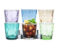 BieFuSin Plastic Glasses Tumblers in Jewel Tone Colors,Set of 6 Unbreakable Drinking Cups,Clear Acrylic Drinking Glasses,Juice Water Juice Cocktail Camping Cups,Reusable,BPA Free, 310ml