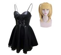 BIEGMAI Death Note Misa Amane Costume Gothic Black Dress Outfits Anime Misa Cosplay Dress Full Set for Women Girls Halloween Party Dress Up (Misa Amane Costume+wig, XS)