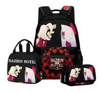 BIEGMAI Hazbin Hotel Backpack 3 Piece Set, Anime Backpack Single Lunch Bag Pencil Case Student Back to School Supplies Rucksack Casual Daypacks Travel Bag (Type 6, One Size)