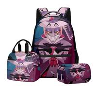 BIEGMAI Hazbin Hotel Backpack 3 Piece Set, Anime Backpack Single Lunch Bag Pencil Case Student Back to School Supplies Rucksack Casual Daypacks Travel Bag (Type 17, One Size)