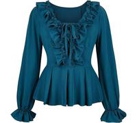 BIEGMAI Medieval Renaissance Women's Off The Shoulder Blouse - Long Sleeve Smocked Gothic Pirate Shirt, Peasant Style Vintage Top for Cosplay/Theme Party (33001green, XL)