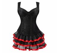 BIEGMAI Women's Plus Size Halloween Costumes - Basque Bustier Corset Top & Tutu Skirt Set | Festive Party Outfit (Blackred, XXL)