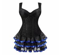 BIEGMAI Women's Plus Size Halloween Costumes - Basque Bustier Corset Top & Tutu Skirt Set | Festive Party Outfit (Blackblue, 5XL)
