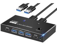 BieiFAU USB 3.0 Switcher 2 Computers Sharing USB C & A Devices, 4 Port Sharing Keyboard and Mouse, Scanner/Printer with 2 USB-A to A Cables