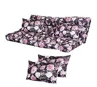 Bielik Garden Canopy Swing Seat Cushion with Extra 2 x Small Pillows - Swing Bench Cushion made of Waterproof Fabric with Oeko-TEX Certificate and Straps attached - Made in EU (Black + Roses)