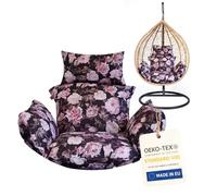 Bielik Outdoor Waterproof Cushion for Hanging Egg Chair - Foam Filled Garden Swing Pad with Removable Cover - OEKO-TEX Certified - European Made - Universal Fit (Black + Roses)