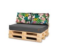 Bielik Pallet Cushion 120x80 Set for Pallet Furniture Waterproof Euro Pallet Seat Cushion - Pallet Sofa 3 Parts (Seat 120x80cm + 2Cushion 60x40cm Dark Gray+Flowers)