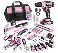 Bielmeier Pink 236pcs 20V 2000mAh Cordless Electric Drill Tool Kit Home Basic Tool Set with 12 Inch Pink Tool Bag, Electric Drill Set