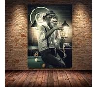 BIEMBI Art Black Smoking Monkey Playing Cards Billiard Room Bar Canvas Painting Abstract Animal Wall Posters Aisle Home Decoration 40x60cm Frameless