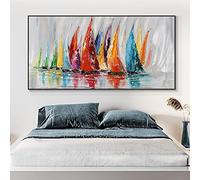 BIEMBI Canvas Prints Large Abstract Wall Art Pictures Abstract Colorful Sailing Boat Canvas Painting Posters for Living Room Decor 80x160cm Frameless