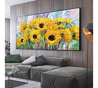 BIEMBI Large Artwork Painting Abstract Sunflower On Canvas Wall Art Printed Yellow Flower Canvas Painting Living Home Decoration 50x150cm Frameless