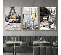 BIEMBI Luxury Table Dinner Champagne Glasses Posters Drink Liquor Gold Black Wall Art Modern Canvas Paintings Room Decor Pictures 20x30cmx3 Frameless