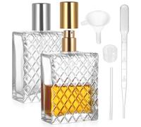 BieMian 2 Pcs Glass Perfume Atomisers Refillable, 100ml Empty Clear Travel Refillable Perfume Bottle, Portable Atomiser Spray Bottles for Women Men Perfume Travel Bottle, with Funnel, Dropper, Squeeze