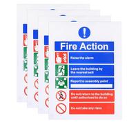 BieMian 4 Pcs Fire Action Notice, Safety, Self-Adhesive Vinyl Fire Exit Signs Emergency Exit Signage (8 x 12 in)