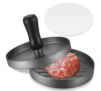 BieMian Burger Press, Non-Stick Hamburger Meat Pie Press, Aluminum Burger Press Mold for Making Quarter Pound Filled Pocket Burgers, 11.5CM with 100 Sheets of Wax Paper Black