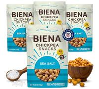 BIENA Chickpea Snacks - Crispy Roasted Chickpeas - High Fiber Vegan Protein Snacks for Adults and Kids - Pack of 4, 5oz Bag - Sea Salt