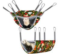 Bienbee 2 Pcs Ferret Rat Hammock Set for Cage Washable Guinea Pig Hideout Bed Soft Small Animal Hammock Tunnel Toys Ferret Cage Accessories for Hedgehog Sugar Glider Squirrel Hamster, Green Mushroom